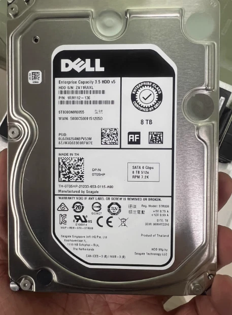 DELL ST8000NM0055 8T 7.2K 6Gb/s 3.5" SATA 256M 0T05HP T05HP HDD - Image 1 of 1
