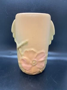 Weller Wild Rose 1930s Dogwood Pottery Pink Matte Glaze Double Handle Vase - Picture 1 of 6
