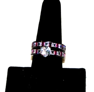 2 Anelli Anello Fidanzamento/Matrimonio Oro Nero 10K TG 8 ZIRCONI Diamanti e Rubini - Foto 1 di 9
