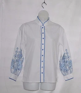 Bob Mackie Embroidered Sleeve Shirt Size M White - Picture 1 of 2