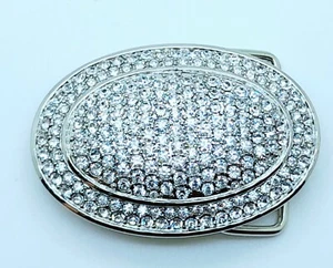 Mode Herren Damen Western Klassisch Gürtelschnalle Silber Metall Kristall Strass 2 - Bild 1 von 5