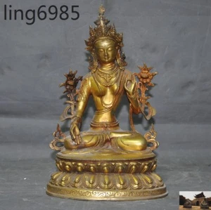 Old Tibetan Buddhism fane Bronze gilt White Tara Goddess Kwan-yin Buddha Statue - Picture 1 of 10