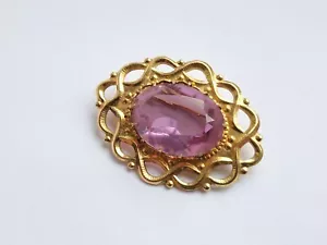 Vintage Soviet Brooch pink stone pin - Picture 1 of 12