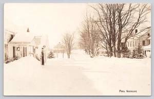 Peru VT Vermont Texaco Gas Pump General Store Post Office Snow RPPC Postcard - Picture 1 of 2