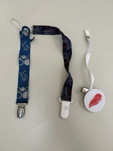Set of 3 Detroit Lions Tigers Red Wings Baby Pacifier Clips - Picture 1 of 8