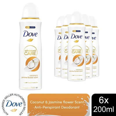 Dove Advanced Care Antiperspirant Deo Coconut & Jasmine Flower Scent 200ml, 6pk - Image 1 of 4