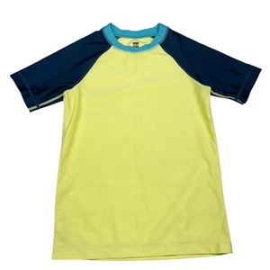 Tea Collection Size 8 Short Sleeve Rash Guard Yellow Blue Raglan Unisex - Picture 1 of 6