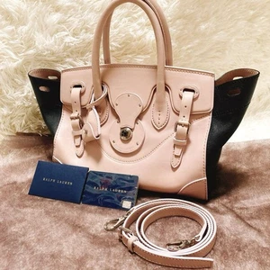 Ralph Lauren Ricky 27 Handbag Shoulder Bag 2way Two-Tone Pink Black Leather - Picture 1 of 24