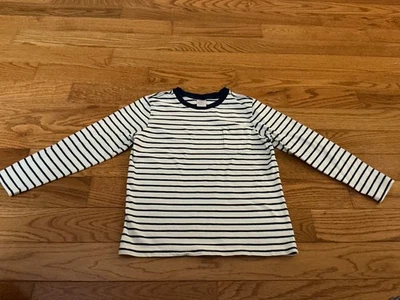Top Hanna Andersson Boy Talla 8 Azul Marino y Blanco Rayas LS con Bolsillo Foto 1 de 4
