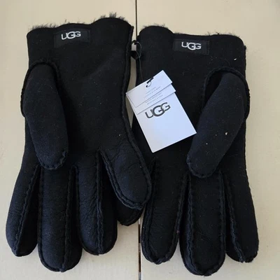 NUEVOS GUANTES DE PIEL DE OVEJA UGG NEGROS TALLA GRANDE PARA HOMBRE $160 COSIDOS A MANO 18913 Foto 1 de 4