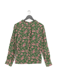 Boden Women's Blouse UK 12 Green Floral 100% Silk Long Sleeve Round Neck Basic - Picture 1 of 6