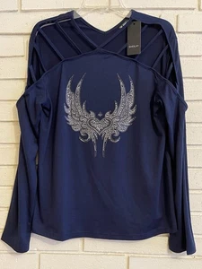 Neu Sheilay Cold Shoulder Top Blau Glitzer Flügel Langarm Neu mit Etikett Gr. XL - Bild 1 von 5