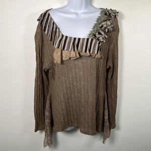 Vintage Womens Fairygrunge Y2k Top Sz XL Artsy Boho Lagenlook Asymmetrical Brown - Picture 1 of 13