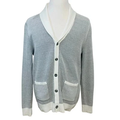 INC Cardigan Men Large Button Up White Gray Texture Grandpa Sweater 100% Cotton - Image 1 of 4