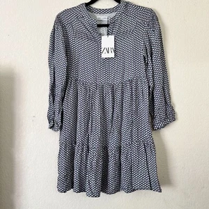 Zara Girls Multicolor Printed Tiered Dress Size 13-14 CM 184 3/4 Sleeve New - Picture 1 of 10