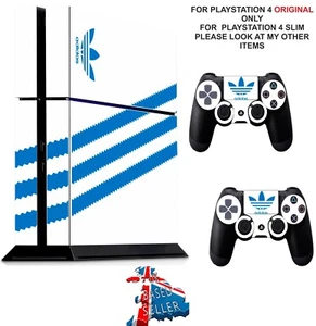 ADIDAS WHITE & BLUE PS4 PROTECTIVE SKIN DECAL VINYL STICKER WRAP - Picture 1 of 3