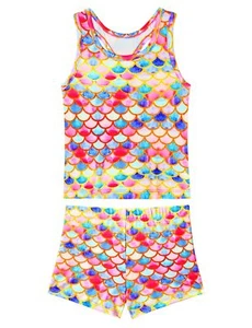 Girls Rash Guard Swimsuits Size 9-10 Years Old Multicolor Fish Scale Two Piec... - Picture 1 of 7