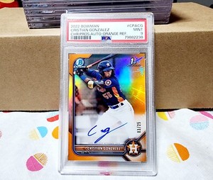 2022 Bowman CRISTIAN GONZALEZ Orange Refractor Auto /25 ASTROS TEAM MATCH PSA 9