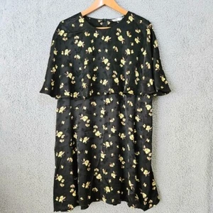 Zara Floral Satin Mini Dress XXL 2XL Black Capelet Short Sleeve Batwing Cape $70 - Picture 1 of 12