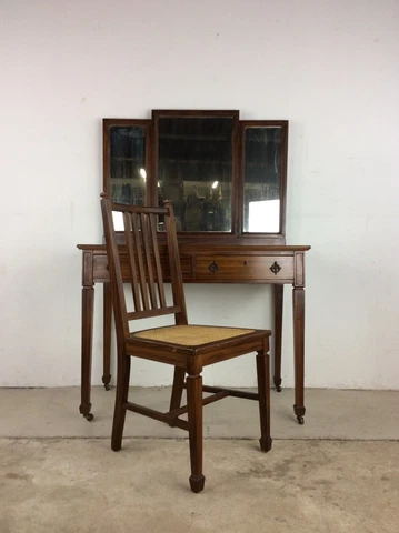 Antique Mahogany Mirrored Vanity with Chair Cover