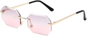 Pink Lens Rimless Sunglasses Women Men Elegant Classy Gold Metal Eye Glasses NEW - Picture 1 of 4