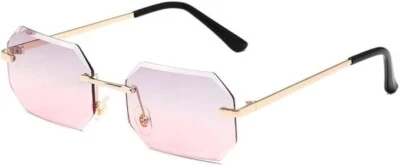 Gafas de sol rosa sin montura para mujeres hombres elegantes elegantes gafas de metal dorado NUEVAS Foto 1 de 4