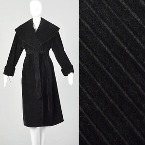 M Bill Blass Black Coat 1980s Corduroy Oversized Belted Clutch Jacket 80s VTG - Picture 1 of 10
