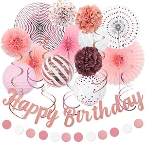 Pink White Rose Gold Birthday Party Decorations 21pcs with Happy Birthday Ban... - Picture 1 of 7