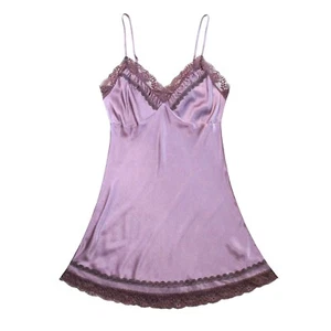 Sz M Vintage Y2K Victorias Secret Angels Purple Slip Mini Lingerie Dress Lace - Picture 1 of 13