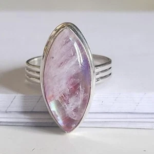 ANILLO DE JOYERÍA DE PLATA ESTERLINA SÓLIDA 925 PIEDRA PRECIOSA NATURAL PIEDRA LUNAR ARCO IRIS ROSA  - Imagen 1 de 5