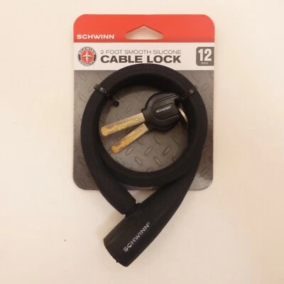 Schwinn 2 Foot Smooth Silicone Keyed Bike Bicycle Lock 12mm Braided Steel Cable - Image 1 of 4
