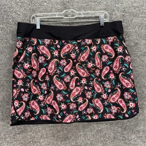 Lands' End Swim Skort Women 16 Black Paisley Lined Pull On Pockets Swimwear - Picture 1 of 8