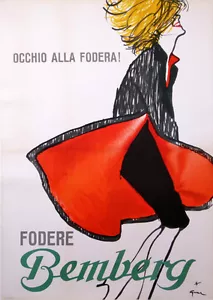 RENE GRUAU BEMBERG FODERE - OCCHIO ALLA FODERA VINTAGE POSTER - Picture 1 of 1