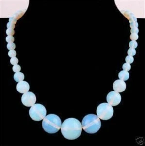 Natural 6-14mm White Opal Round Gemstone Beads Necklace 18'  - Picture 1 of 3