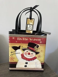 Metal Christmas Shopping Bag Kimberly Poloson Snowman14.5X8.5" Red Yellow Vint - Picture 1 of 6