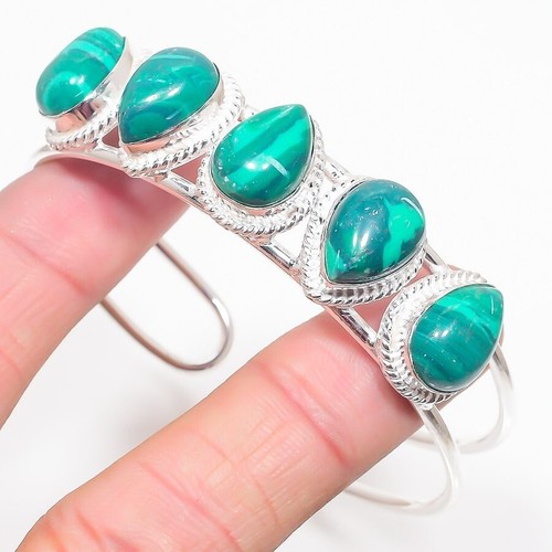 VALENTINO Bracciale in argento sterling 925 fatto a mano con pietre preziose malachite verde regolabile