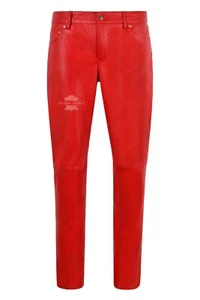 Ladies Leather Pant Red Jeans Casual Style Pant Real Lambskin Trousers 4532 - Picture 1 of 5