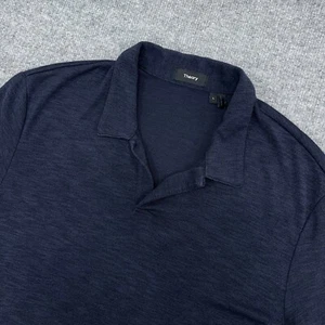Theory Camicia Uomo L Blu Navy Heather Modal Polo Aperta Senza Bottoni Collo Johnny - Foto 1 di 8