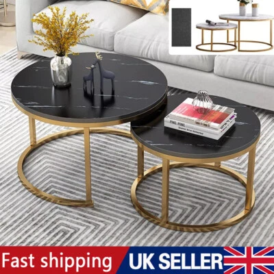 Nesting Coffee Tables Set of 2 Round Stacking Sofa Side Tables for Living Room - Image 1 of 4