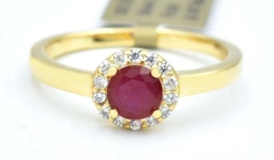 GENUINE 0.88 Cts RUBY & WHITE SAPPHIRE RING .925 Silver (YELLOW) - NEW WITH TAG - Image 1 of 4