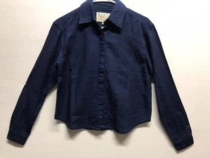 Sandrine Rose The Virgin Label XS Womens Button Up Crop Shirt Indigo Blue Tweed - Picture 1 of 12