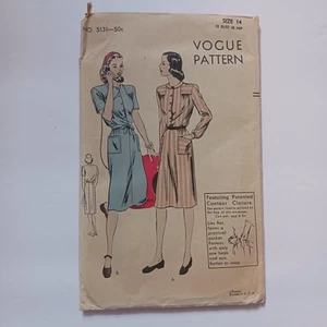 Vintage Vogue Sewing Pattern 5131 1940s Women's Dress Size 14 32 Bust - Picture 1 of 7