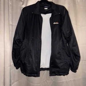 Vintage Ellesse Black Windbreaker Jacket Size 8 Made In Italy Over Sized 1980s - Picture 1 of 17