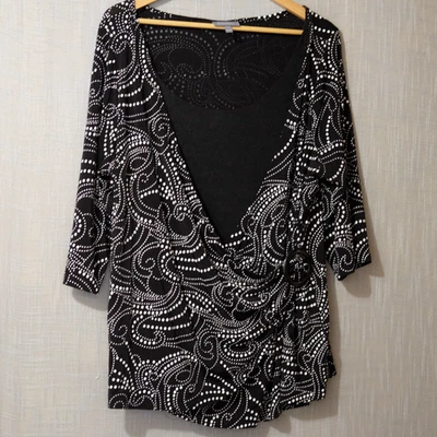 Essentials Negro Blanco Lunares Envolvente Frontal Mangas 3/4 Mujer 18/20W #A1-79 Foto 1 de 4