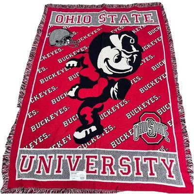 NEW VTG Ohio State Buckeyes Blanket Throw 48x68” Fringe Pure Country Weavers - Image 1 of 4