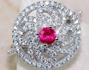 2CT Treated Ruby & White Topaz 925 Solid Sterling Silver Ring Sz 6 G2-6 - Picture 1 of 2