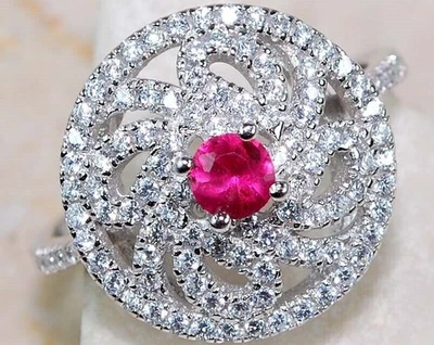 2CT Treated Ruby & White Topaz 925 Solid Sterling Silver Ring Sz 6 G2-6 - Image 1 of 2