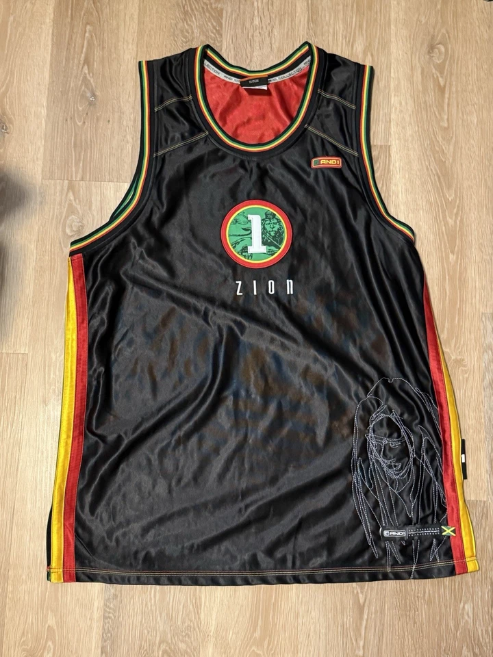 Camiseta deportiva de baloncesto de colección Y2K AND1 Jamaica Zion Bob Marley doble cara Foto 1 de 3