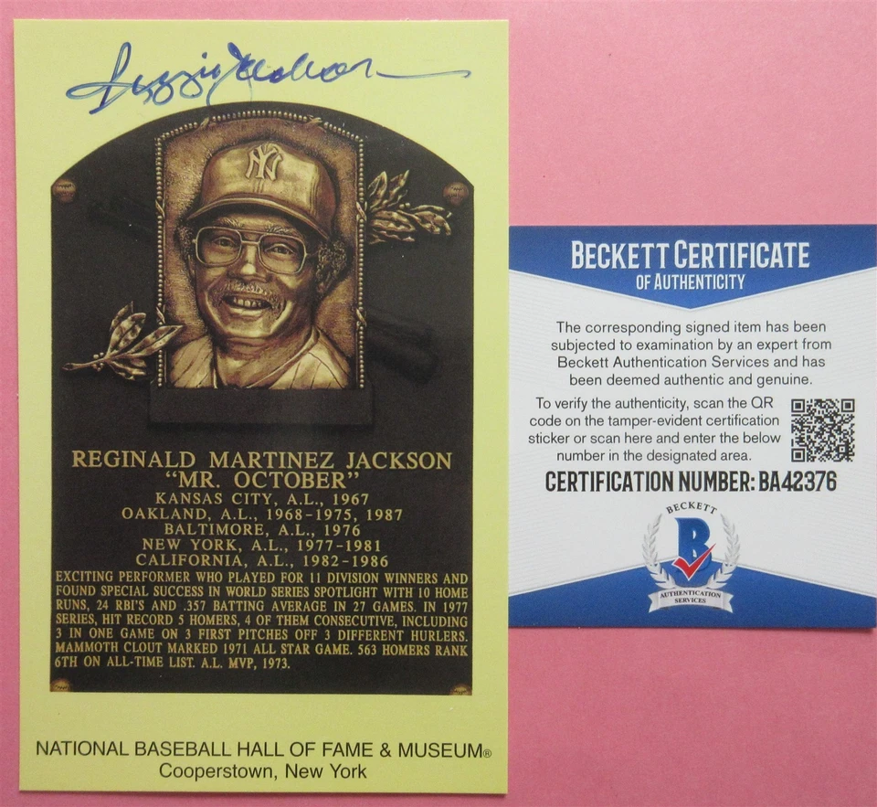 Reggie Jackson Signed HOF Plaque Postcard - Beckett BAS - Image 1 of 1