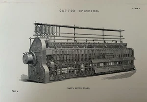 Victorian Textile Print 1877 – Platt’s Roving Frame – Antique Cotton Spinning - Picture 1 of 12